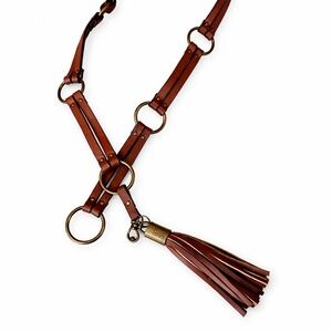 NWOT Equestrian Style Brown Leather Fashion Belt w Tassel Brass Hardware